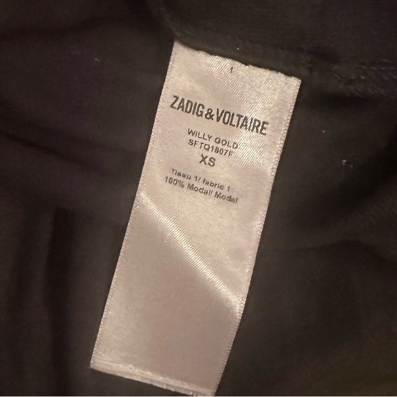 Zadig & Voltaire Willy Gold Long Sleeve Top in Black. - Picture 4 of 5